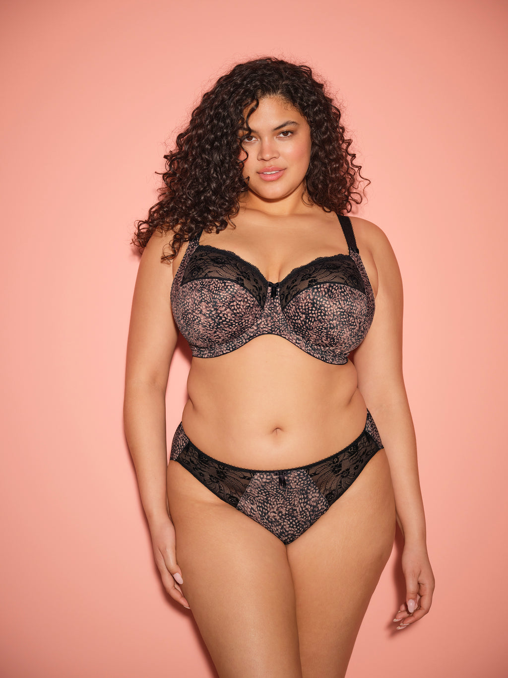 Ebony Morgan Stretch Banded Bra by ELOMI, front view showing sleek design and supportive fit.