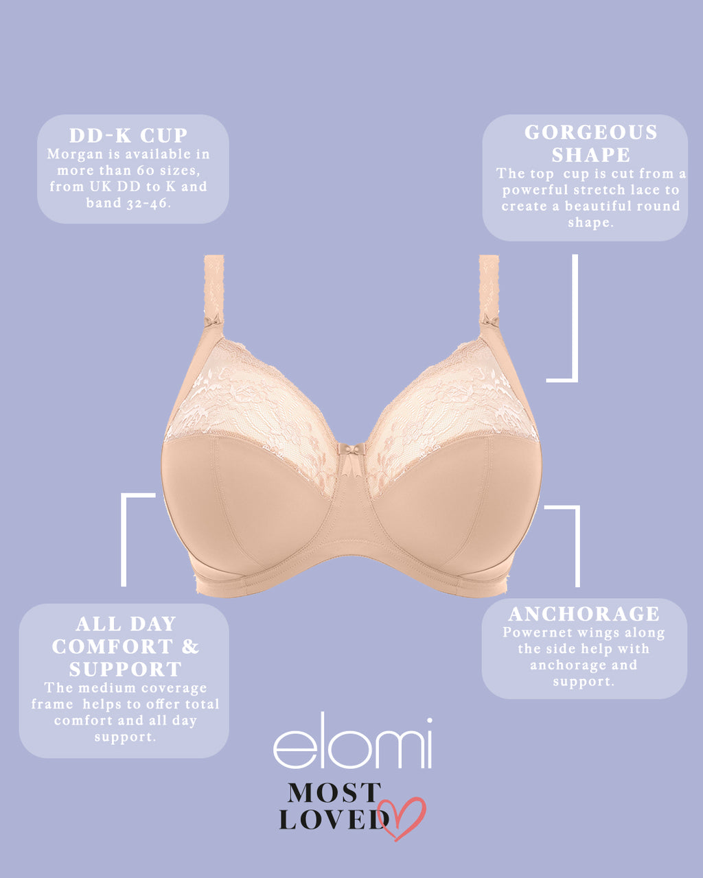 ELOMI Morgan Stretch Banded Bra in Sahara Nude, showing the soft fabric and banded design on a neutral background.