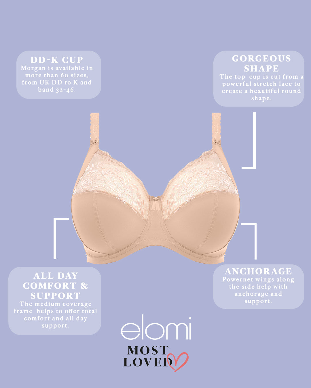 ELOMI Morgan Stretch Banded Bra in Sahara Nude, showing the soft fabric and banded design on a neutral background.
