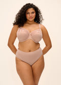 ELOMI Morgan Stretch Banded Bra in Sahara Nude with smooth full-coverage design and supportive band, shown on a plain background.
