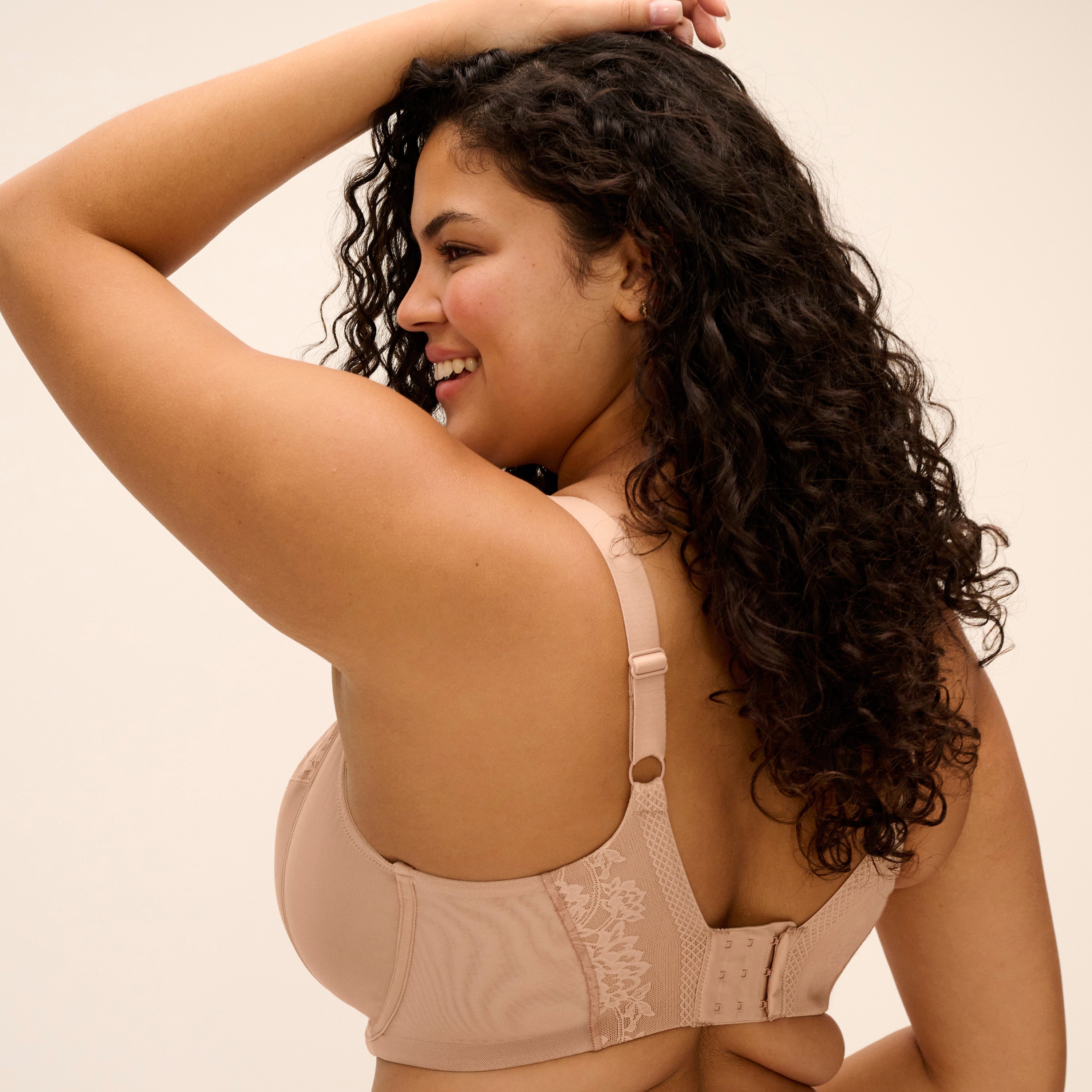 ELOMI Nerina UW Plunge Bra in Sahara, stretch fabric, featuring a plunging neckline and supportive design.