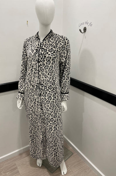 Leopard Print Zip Dressing Gown (Grey)