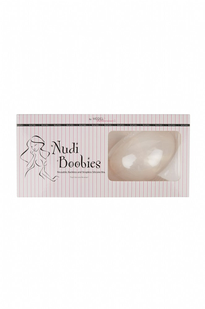 Clear Nudi Boobies accessory by SECRET WEAPONS, featuring transparent adhesive cups for discreet breast enhancement.