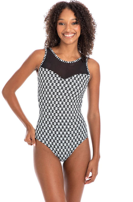 Delray Mesh High Neck One Piece (Blue)