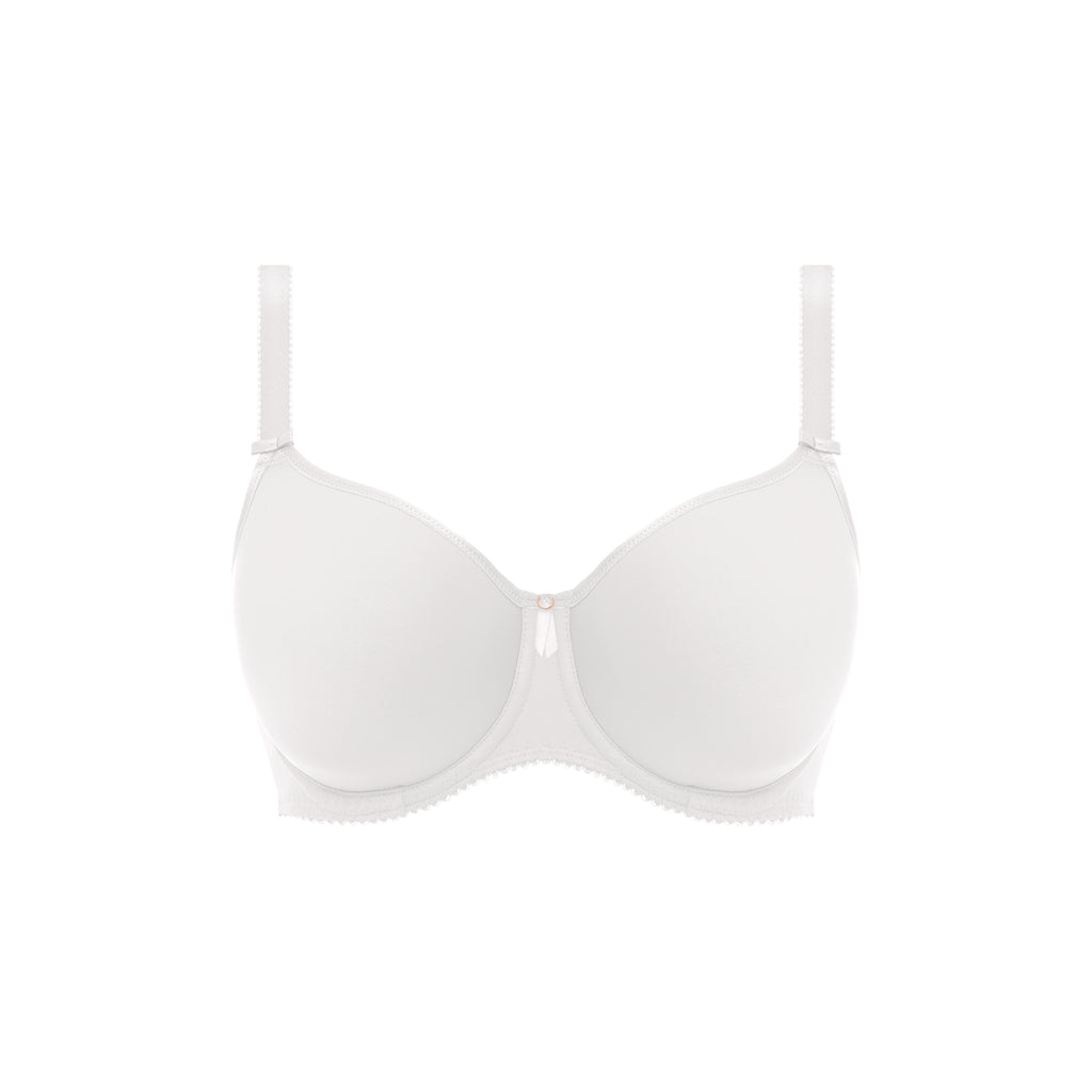Fantasie Rebecca Essential underwire T-shirt bra in white with molded spacer cups and subtle cutout print design.