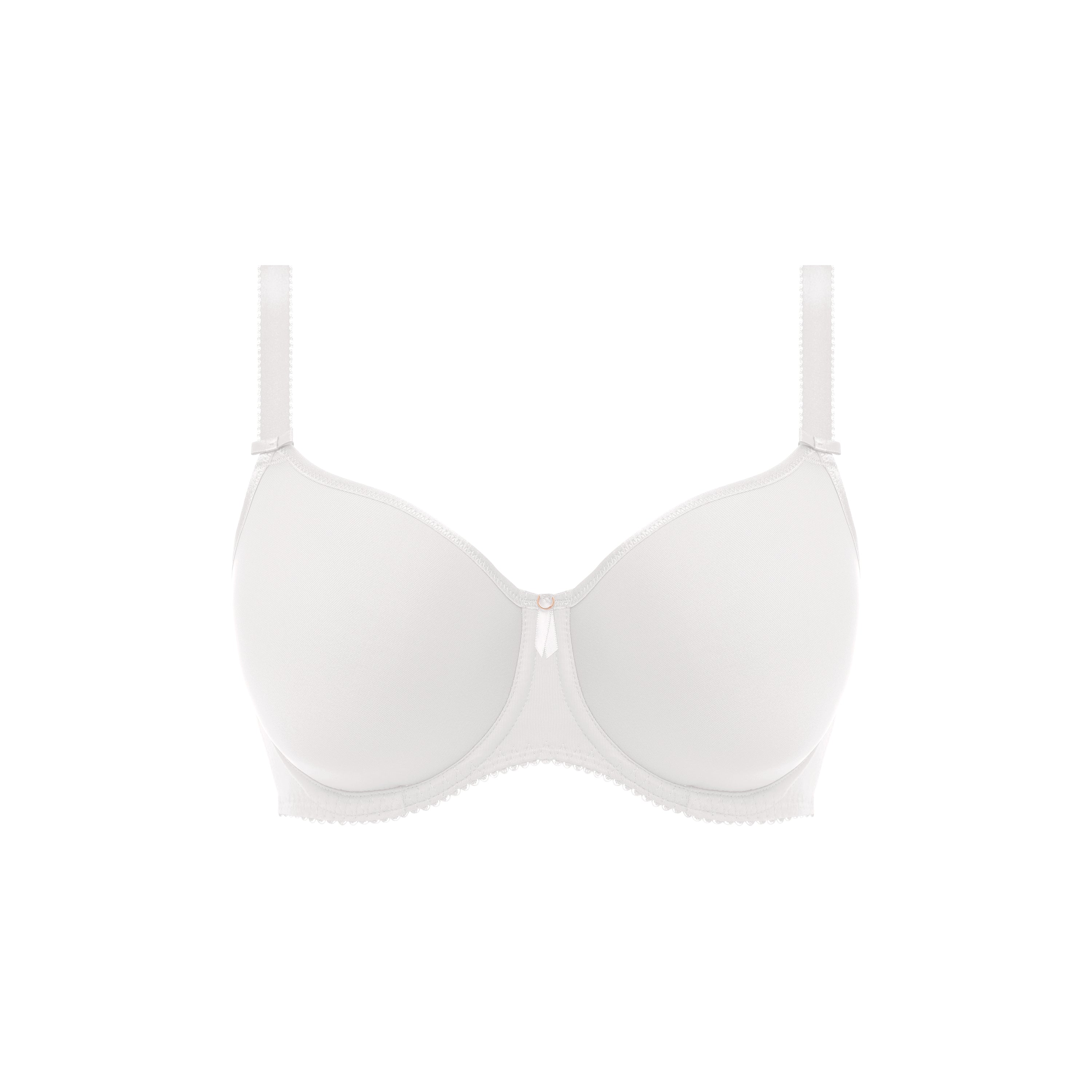 Fantasie Rebecca Essential underwire T-shirt bra in white with molded spacer cups and subtle cutout print design.