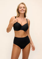 Fantasie Rebecca Essential black underwire T-shirt bra with molded spacer cups, seamless design, and adjustable straps.