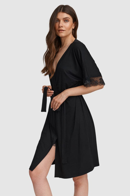 Lace Trim Robe (Black)