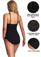 Black microfiber seamless shapewear bodysuit by LA SCULPTÉ, featuring smooth, form-fitting design for a sleek silhouette.