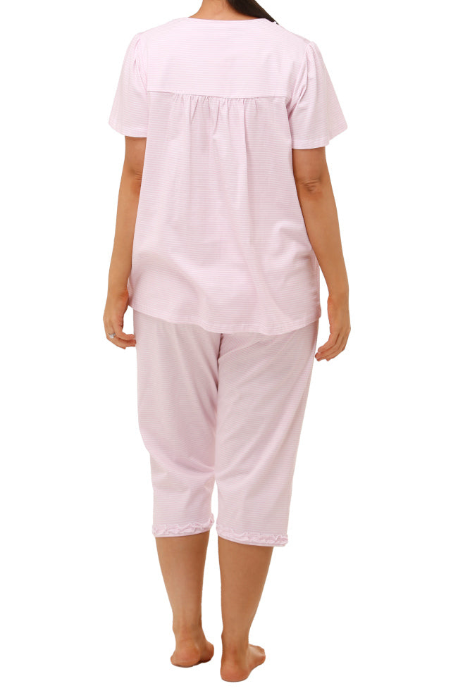 Pink cotton pajama set with wildflower print, available in sizes 14-24 by Schrank