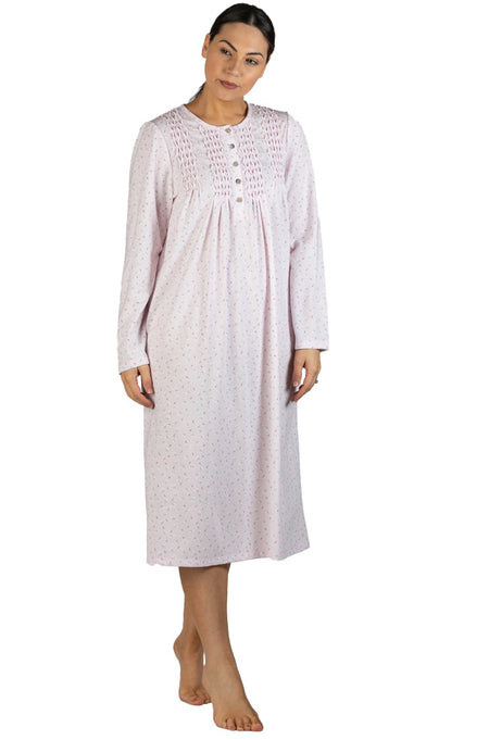Daisy Long Sleeve Polyester Cotton Nightie (Sage)
