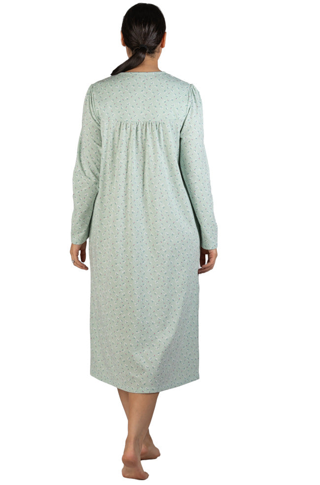 Daisy Long Sleeve Polyester Cotton Nightie (Sage)