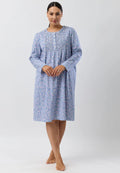 Schrank Flowerette Ruffle Nightie in denim sleepwear with ruffled details and floral accents, designed for comfortable nightwear.