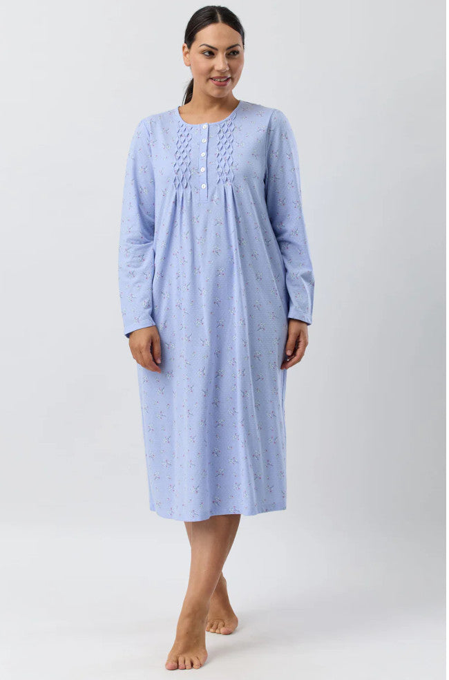 Lavender Sweetpea mid-length nightie from Schrank, available in sizes 18-26, featuring soft fabric and elegant design.