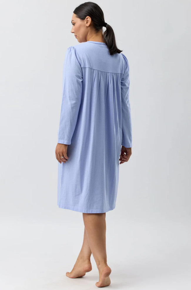 Lavender embroidered nightie in soft jacquard jersey by SCHRANK, available in sizes 10, 12, and 14.