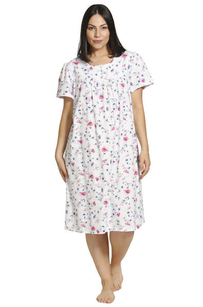 Butterflies Short Sleeve Cotton Nightie (White)