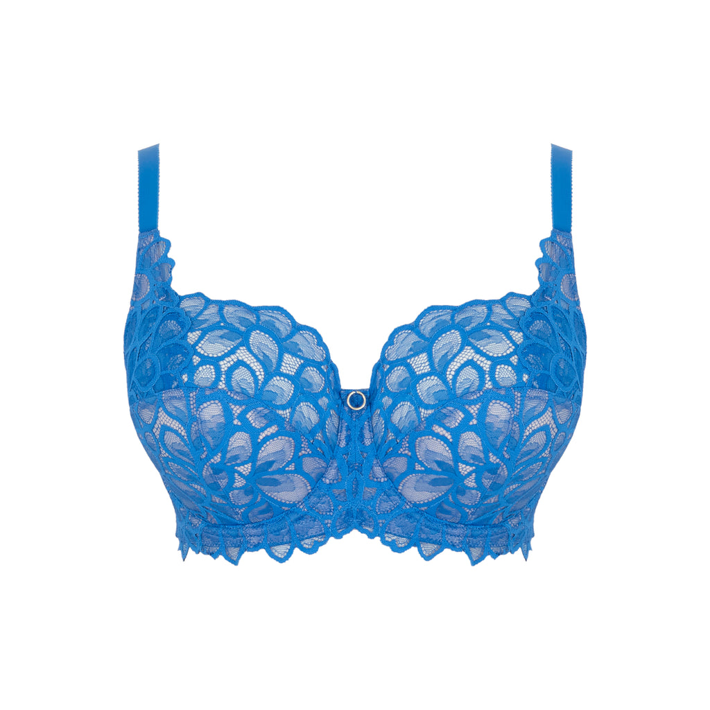 Azure blue Panache Allure underwire bra with full cups and lace detailing, designed for support and comfort.