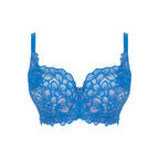 Azure blue Panache Allure underwire bra with full cups and lace detailing, designed for support and comfort.