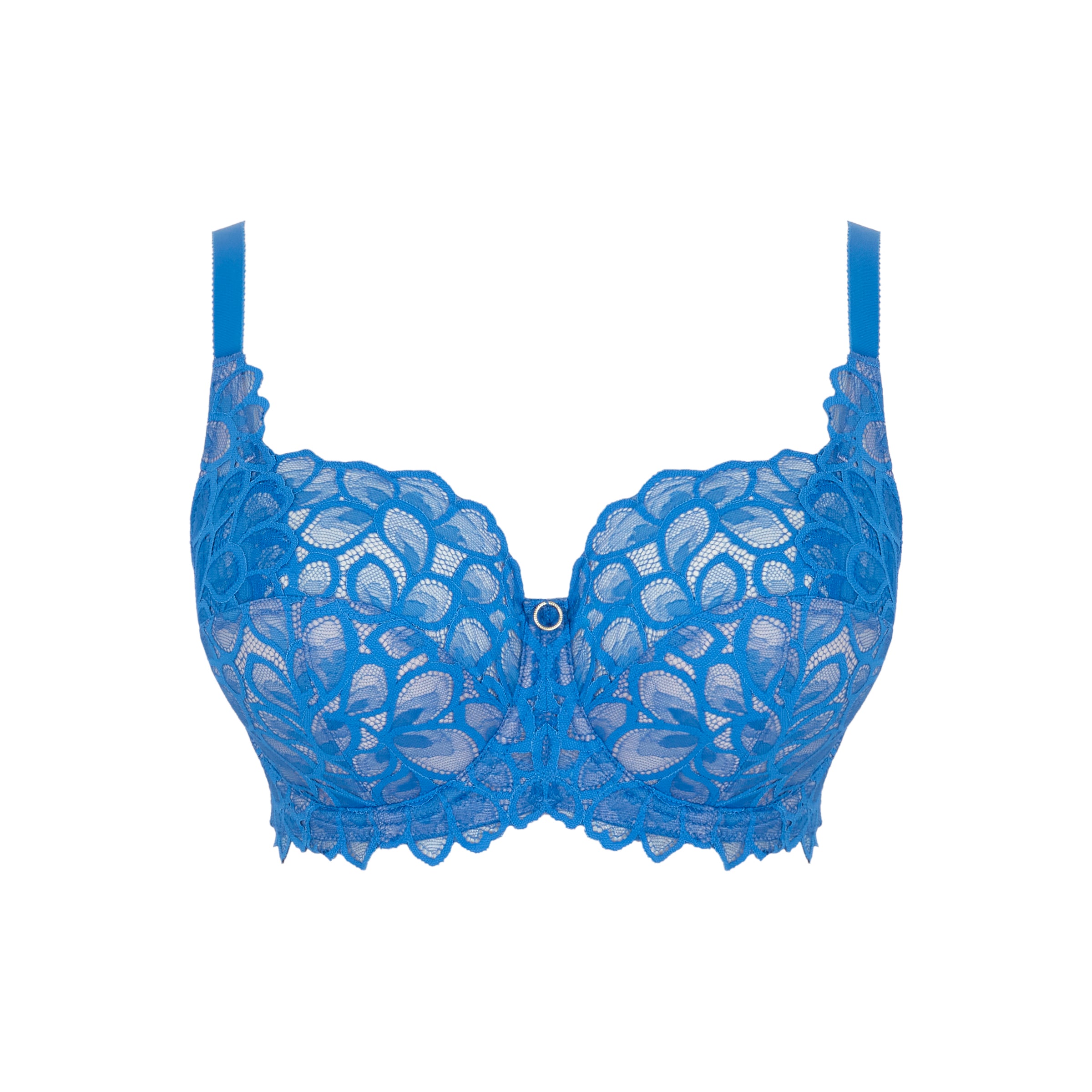 Azure blue Panache Allure underwire bra with full cups and lace detailing, designed for support and comfort.