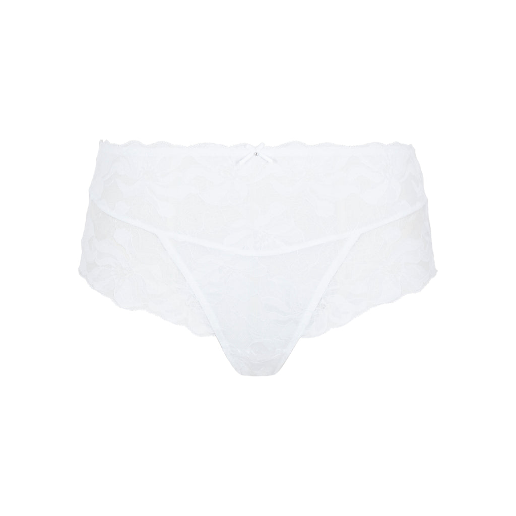 White Evangeline Deep Brief underwear by Panache, featuring smooth fabric and comfortable fit, displayed on a flat surface.