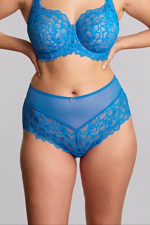 Azure blue Panache Allure full brief underwear with supportive fit and comfortable fabric, shown on a model.