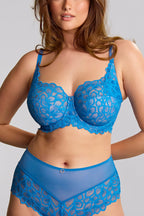Azure blue Panache Allure underwire bra with full cup design, featuring smooth fabric and supportive structure.