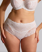 Panache Evangeline Deep Brief in white, full-coverage lingerie with smooth fabric and elegant design, perfect for comfortable fit.