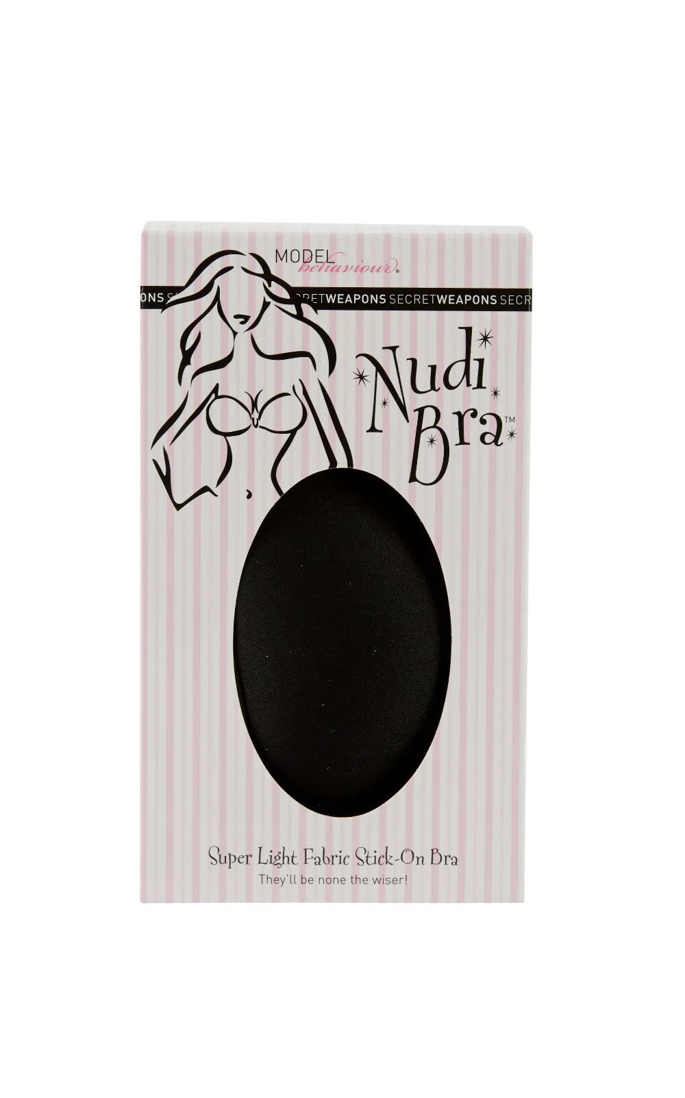 Black Nudi Bra stick-on bra by Secret Weapons, seamless and adhesive, designed for discreet support and a natural look.