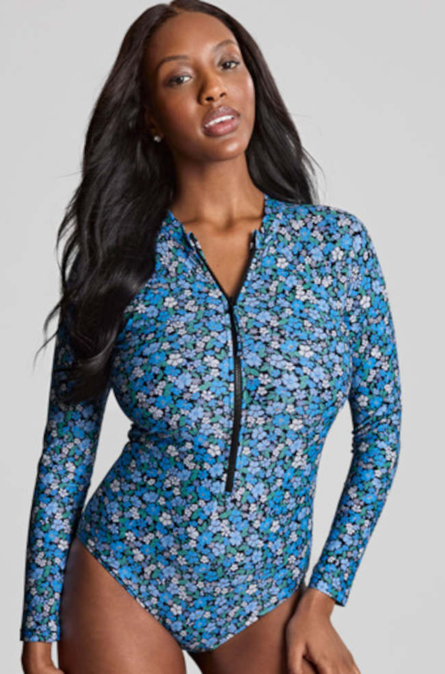Panache Grace Long Sleeve Swimsuit UPF 50+ Recycled Posy Print Available in size 12 only