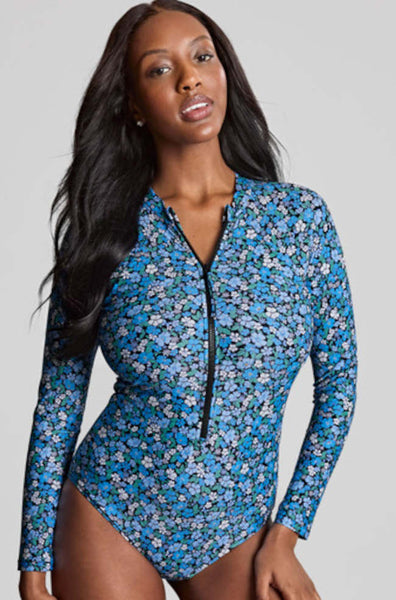 Panache Grace Long Sleeve Swimsuit UPF 50+ Recycled Posy Print Available in size 12 only