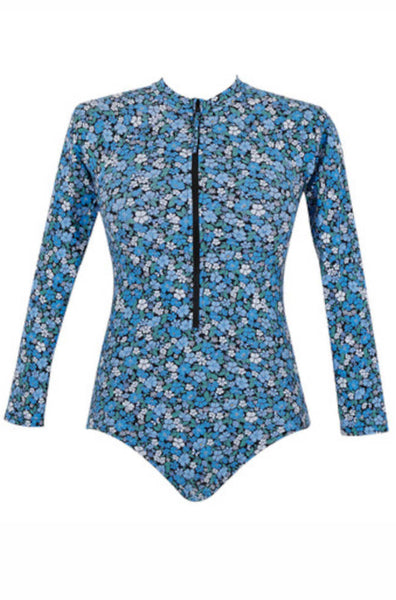 Panache Grace Long Sleeve Swimsuit UPF 50+ Recycled Posy Print Available in size 12 only