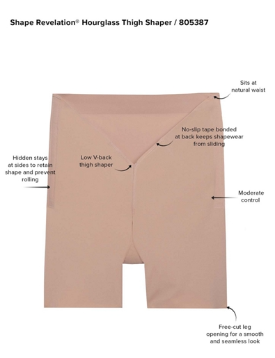 WACOAL Shape Revelation Hourglass Thigh Shaper in nude color, seamless shapewear designed to enhance the waist and thighs.