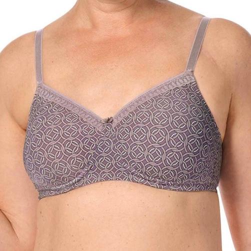 AMOENA Liz mauve non-wired padded mastectomy bra with pockets, featuring comfortable support and discreet design.