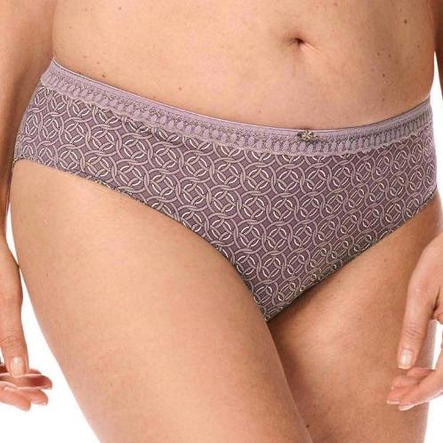 Mauve Liz underwear brief by AmOeNa, soft fabric with smooth fit and comfortable elastic waistband, shown in close-up image.