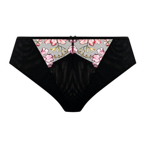 Rainbow-colored Teagan thong underwear by ELOMI with cutout print design, shown on a plain background.