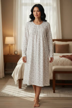 GIVONI Nadia mid-length ivory cotton nightie, soft sleepwear with a relaxed fit, displayed on a virtual try-on model.