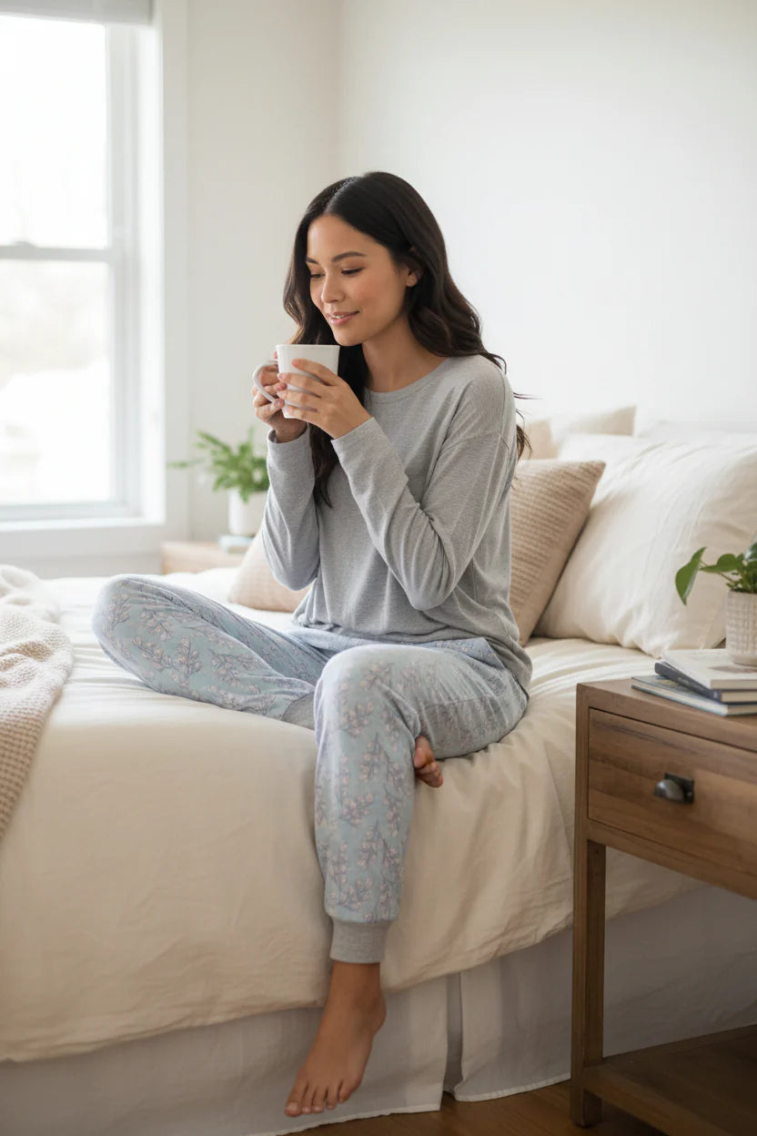 Givoni Jamie ski modal pyjama set in mint, cozy sleepwear with a relaxed fit, soft fabric, and comfortable design for restful nights.