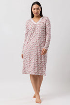 YUU Bloom long sleeve nightie in Bordeaux, soft sleepwear with floral print and comfortable fit, ideal for relaxing nights.