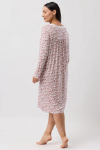 YUU Bloom long sleeve nightie in Bordeaux color, soft sleepwear with a relaxed fit and floral pattern, comfortable for nightwear.