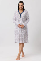 Navy Jardin Smocking Nightie by YUU sleepwear, featuring soft fabric and delicate smocking details for comfortable nighttime wear.