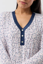 YUU Jardin Smocking Nightie in navy sleepwear, featuring soft fabric, delicate smocking details, and a comfortable fit.