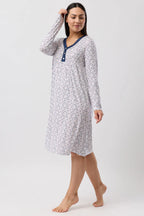 YUU Jardin Smocking Nightie in navy, stylish sleepwear with delicate smocking details, comfortable and perfect for bedtime.