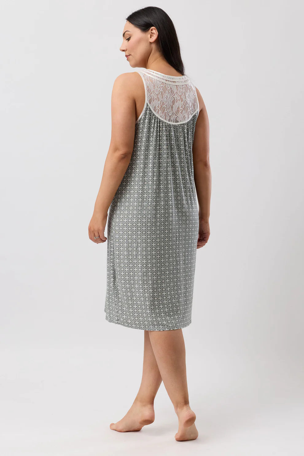 YUU Geo Chemise sleepwear in olive, featuring a comfortable, relaxed fit with a subtle geometric pattern and soft fabric.