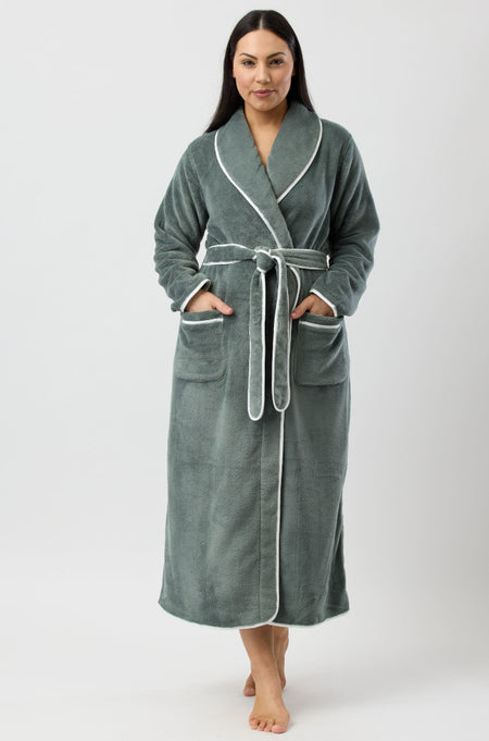 Amy Button-Up Fleece Dressing Gown (Dusty Pink)