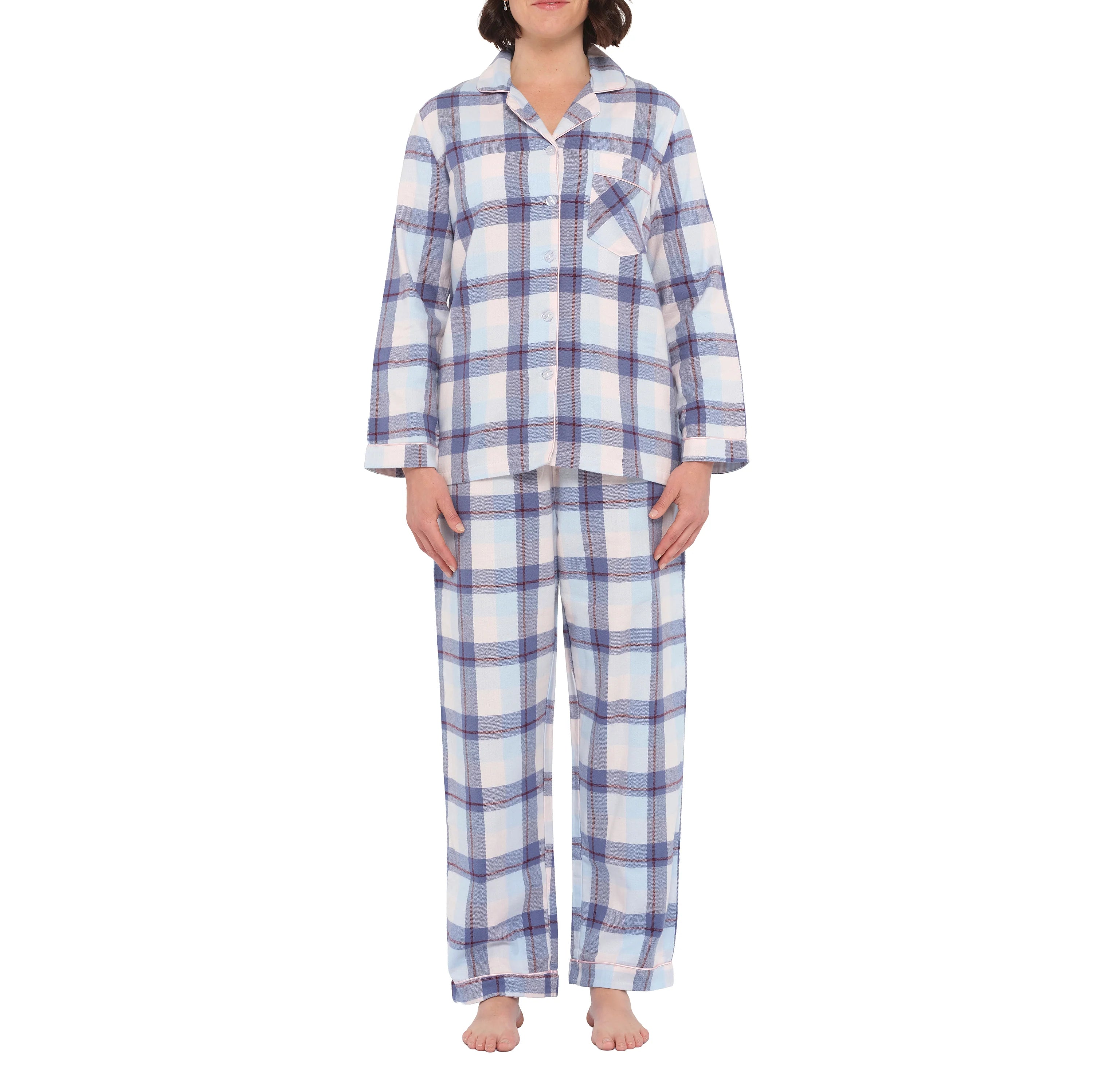 Magnolia Blue Horizon flannelette cotton pyjama set for sleepwear, featuring a soft, cozy design with a front view.
