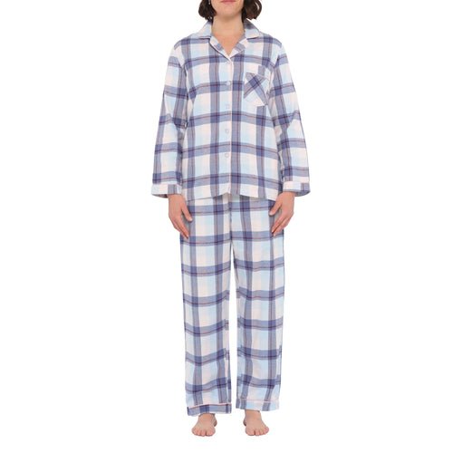 Magnolia Blue Horizon flannelette cotton pyjama set for sleepwear, featuring a soft, cozy design with a front view.