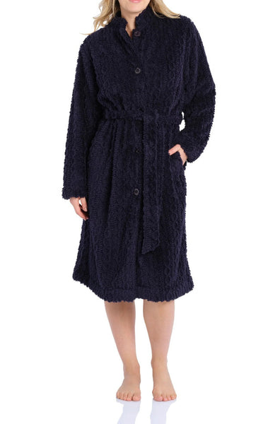 Amy Button-Up Fleece Dressing Gown (Navy)