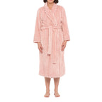Magnolia pink shawl collar jacquard fleece dressing gown, cozy sleepwear with a soft, luxurious texture.
