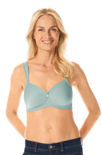 Mint padded non-wired mastectomy bra by Amoena, featuring adjustable back straps, size 22D.