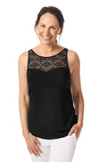 Black viscose mastectomy camisole top with adjustable straps and bilateral pockets from Amoena Tara collection